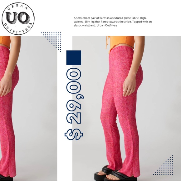 UO Alia Plisse Semi-Sheer Flare Pant Large Pink - Picture 3 of 4